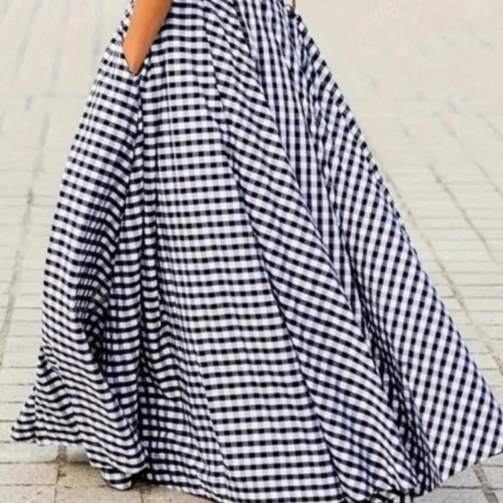 Classic Gingham High Waisted Flowy Maxi Skirt NEW - Picture 3 of 5